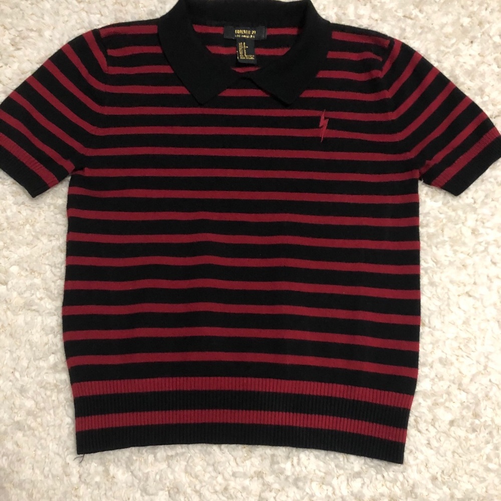 Forever 21 Black and Red Stripped Shirt/w collar